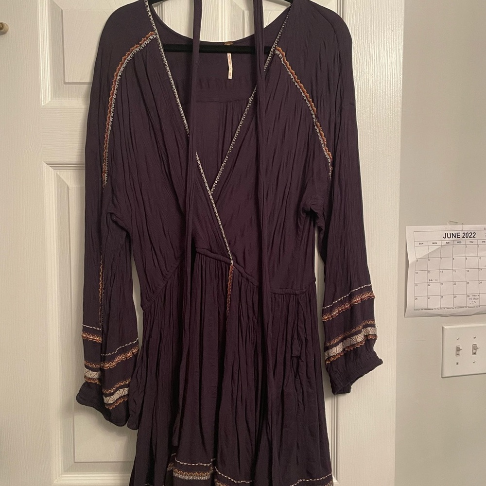 Free people dark purple / navy dress with embroidery
